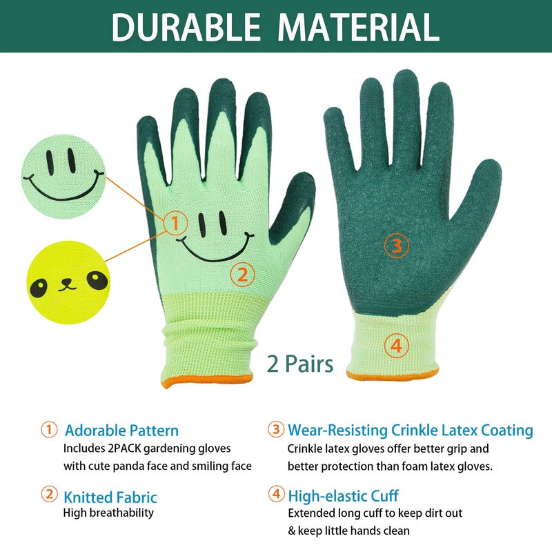 GLOSAV 2 Pairs Toddlers Gardening Gloves, Kids Sized Garden Glove for Yard Work, Non Slip, Flexible, Breathable (Size 2 for 2, 3, 4 Year Old Children) - Image 2